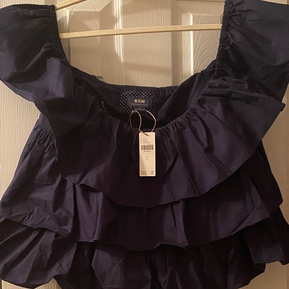 Maeve Midnight Blue Ruffle Crop Top - Picture 1 of 5